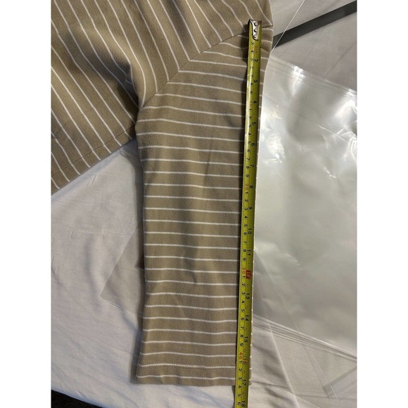 Reformation Crew Neck Shirt Beige White Stripe Long Length Quarter Sleeves Small - Picture 7 of 7